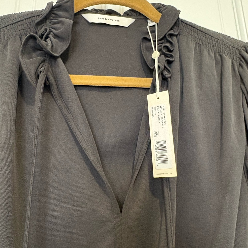 NWT Rebecca Taylor black ruffles neck long sleeve blouse size S - Picture 2 of 3